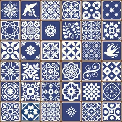 Tapeten Blaues portugiesisches Fliesenmuster - Azulejos-Vektor, Innenarchitekturfliesen der Mode © Wiktoria Matynia