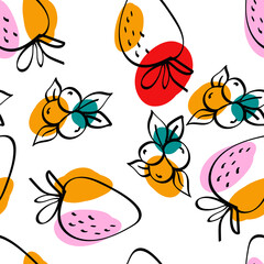 Bright Berry Vector White Seamless Pattern.