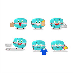A Rich blueberry macaron mascot design style going shopping