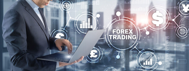 Inscription Forex Trading on Virtual Screen. Business Stock market concept