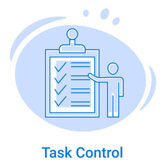 Obraz premium Task control and work planning.Planning business schedules,working hours calendar, and employment development.Vector illustration of a thin line icon on a blue background.