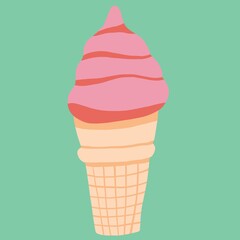 Colorful freehand drawing of a cone of icecream.