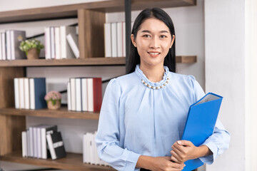 Asian business female women adult employee for accountant secretary or HR manager handle file...