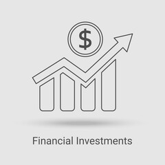 The Financial Investments icon.The concept of financial activity statistics and business strategy.Vector illustration of the thin line icon.Black on a white background.