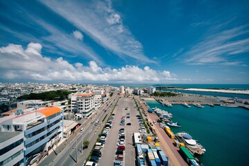 
Okinawa,Japan - May 21, 2021: Panoramic view of Ishigaki City, Okinawa, Japan, from Ishigaki port
 - obrazy, fototapety, plakaty