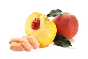 Sweet cut peaches on white background