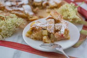 sweet home made rhubarb elderflower pie
