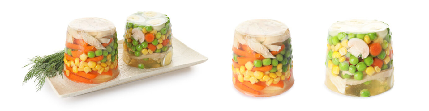 Tasty aspic on white background