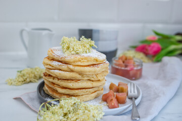 sweet home made elderflower rhubarb pancakes