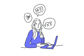 business woman hold laptop Hand drawn minimalist vector Illustration  for presentation, website, mobile and print.