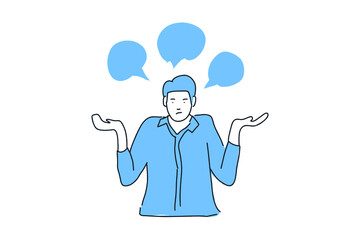businessman think confused with bubble text Hand drawn minimalist vector Illustration  for presentation, website, mobile and print.