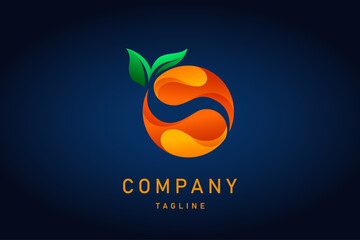 orange fruit with leaf gradient logo