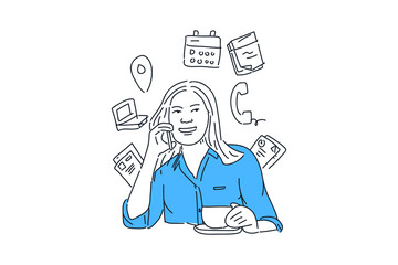 businesswoman talk business on the phone Hand drawn minimalist vector Illustration  for presentation, website, mobile and print.