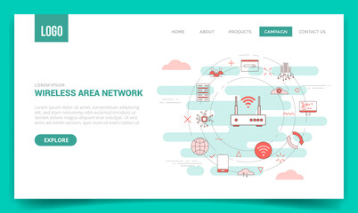 wan wide area network concept with circle icon for website template or landing page homepage - obrazy, fototapety, plakaty