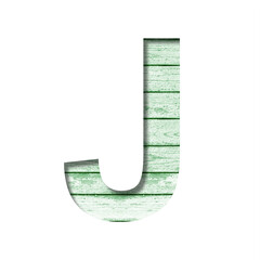 Font on an old wooden wall. The letter J cut out of paper on the background old wood wall with...