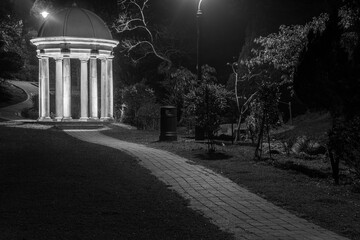 Night scenery of classic gazebo in park