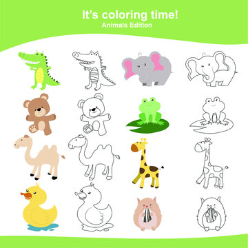 Coloring Animals Worksheet Page. This Worksheet Is Helping Kids Improve Fine Motor Skills And Train The Brain To Focus. Educational Printable Colouring Worksheet. Additional Worksheet For Kids.