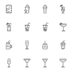 Cocktail drinks line icons set
