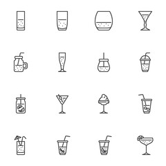 Cocktail glass line icons set
