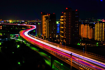 Fototapeta na wymiar 阪神高速道路4号湾岸線の泉大津PAから見た光の河