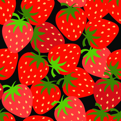 Strawberry seamless pattern on black. Vector Fruit texture for packaging and fabric .