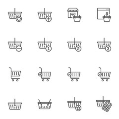 Shopping cart and basket line icons set