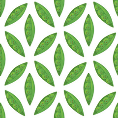 Super cute seamless pattern with Vegetables - tasty green Peas. Fresh Peas in cartoon style Hand drawn Smiley characters