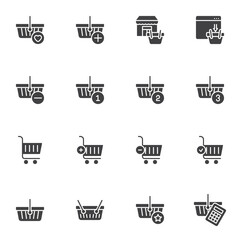 Shopping cart and basket vector icons set