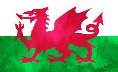 Watercolor texture flag of Wales. Creative grunge flag of Wales country with shining background