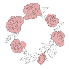 Floral, botanical wreath. Rose, peony. Vector illustration.