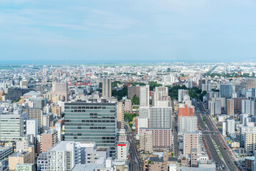 Fototapeta na wymiar city skyline aerial view of Sendai in Japan