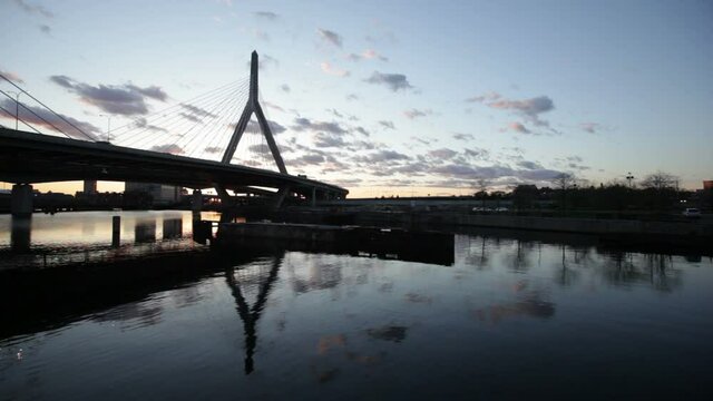 Zakim Bunker Hill Memorial bridge reflection in Charles river Boston, Massachusetts