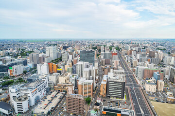 Fototapeta premium city skyline aerial view of Sendai in Japan