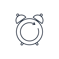 Alarm clock, arrow in a circle. Time to wake up, deadline concept. Vector icon isolated on white background.