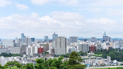 Fototapeta premium city skyline aerial view of Sendai in Japan
