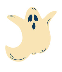 Cute ghost. Halloween symbol. Cute cartoon spooky character. Horror costume.Vector illustration in cartoon style