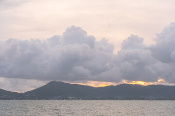Scene of landscape views cloud moving above mountain range in summer day,.nature rain cloud of...