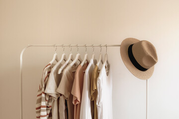 Rack with stylish women's summer clothes. Concept for shopping store, beauty, fashion