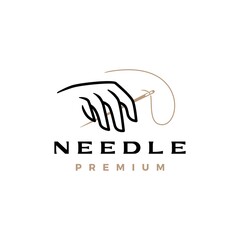 hand hold sewing needle thread logo vector icon illustration