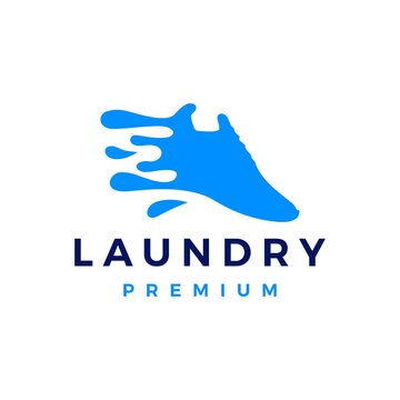 shoe laundry wash clean water splash logo vector icon illustration