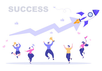 Success Vector Illustration Of Achieving Vision, Goal, Planning, Target, Strategy, Action, Consistency To Success. Landing Page Template