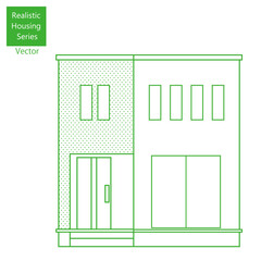 シンプルな線画の一戸建て、一軒家のイラスト（二階建て）マイホーム木造住宅　ベクター