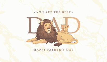 Father's day background with lions family. Happy Father’s day hand drawn greeting card. Vector illustration