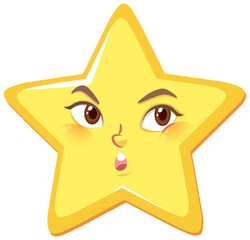 Star cartoon character with rolling eyes face expression on white background