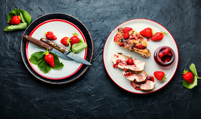 Chicken meat baked with strawberry