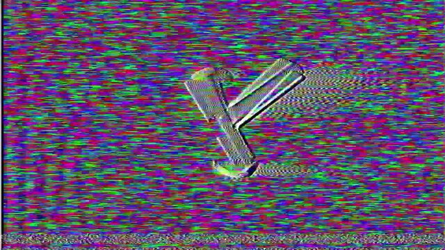 The colored pink glitch effect serves as a backdrop for an obscure T-shaped object that spins rapidly, changing direction every now and then.