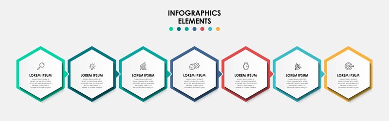 Vector Infographic design business template with icons and 7 options or steps. Can be used for process diagram, presentations, workflow layout, banner, flow chart, info graph