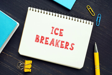  ICE BREAKERS phrase on the page. The person that shows you around when you're new to a community - obrazy, fototapety, plakaty