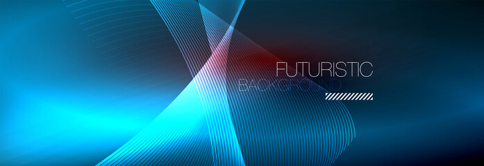 Naklejka premium Abstract neon glowing light in the dark with waves. Shiny magic energy and motion concept, vector abstract wallpaper background