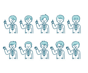 冬の制服を着た様々な男子学生のイラスト（上半身）